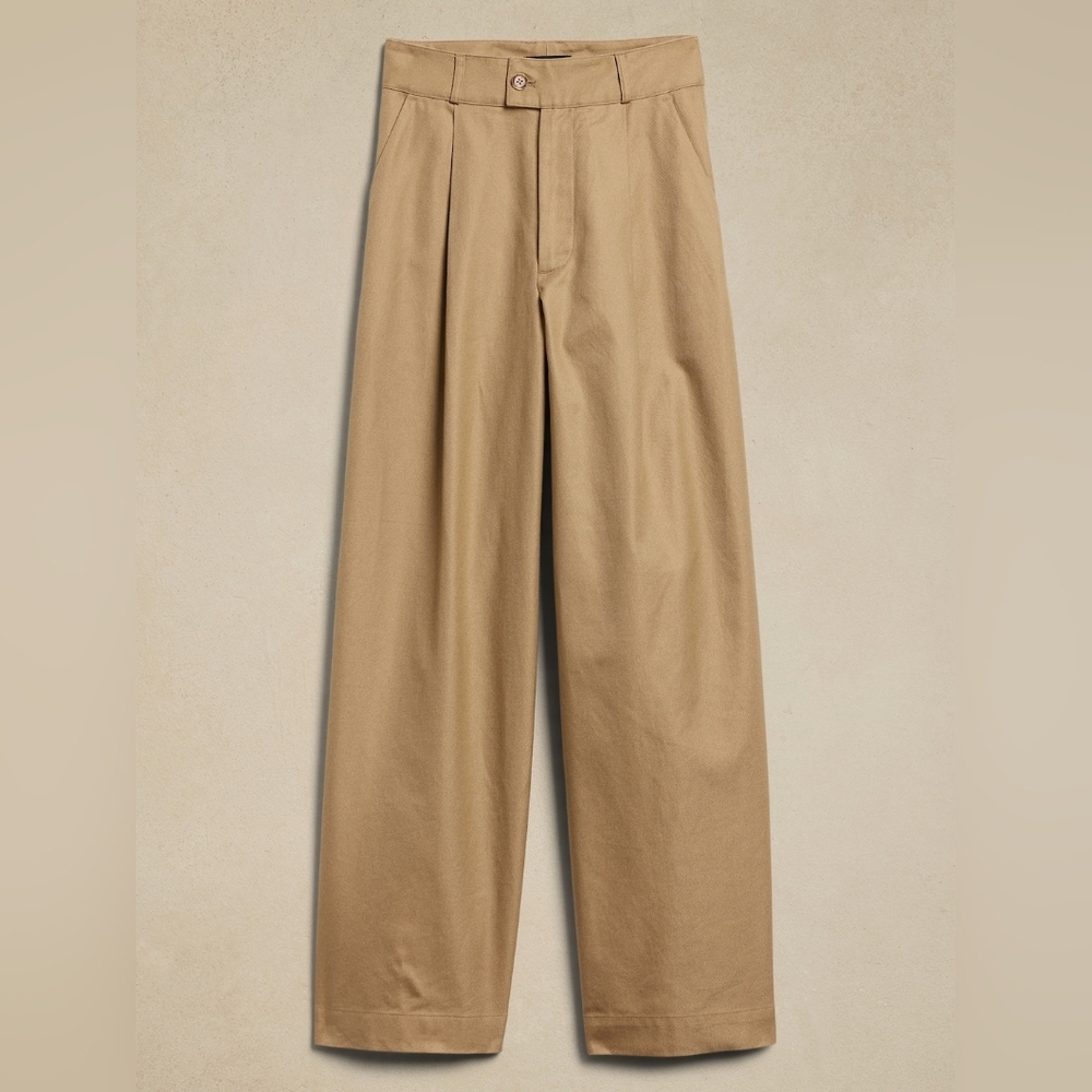 Banana Republic Wide Leg Trouser Pants Sz 12 Khaki Twill High Rise Quiet Luxury - Picture 10 of 12